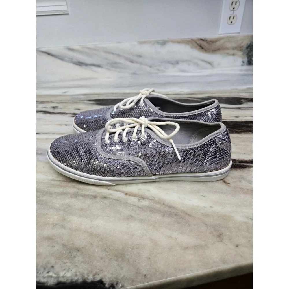 VANS Off The‎ Wall Silver Sequin Skate Tennis Shoe Sneaker Women 8 Mens 6.5